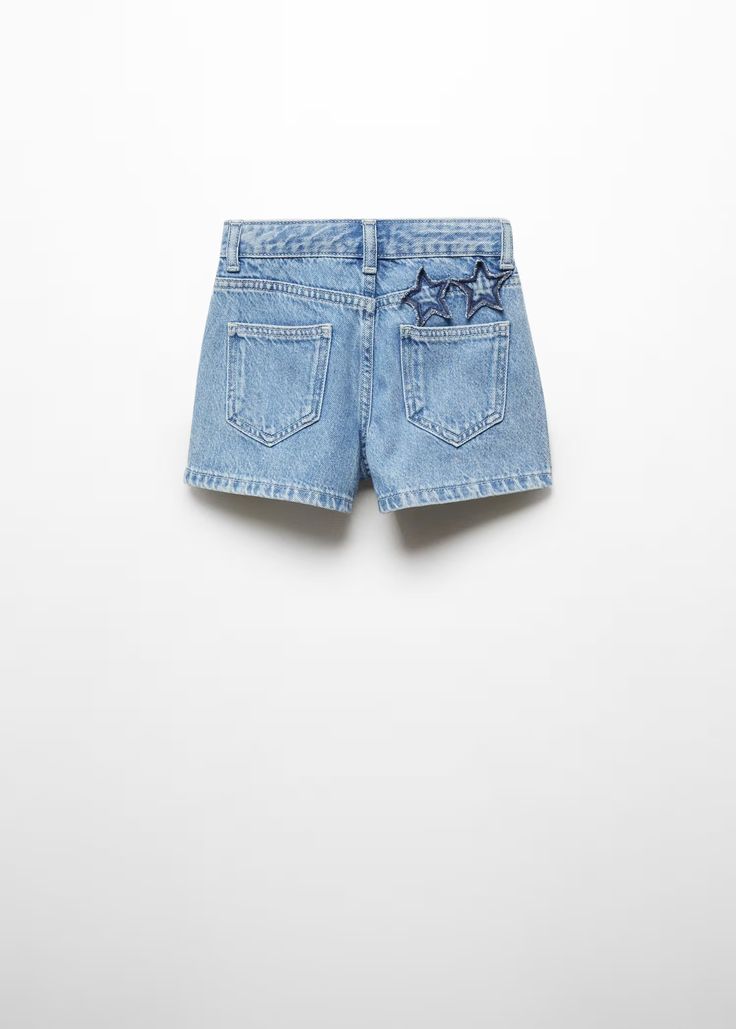 Star denim shorts - Girls | Mango Kids USA High Rise Cotton Shorts With Five Pockets, Cotton Shorts With Five Pockets, High-rise Cotton Jean Shorts, Mid-rise Cotton Jean Shorts With Five Pockets, Star Shorts Denim, Summer Star Print Jean Shorts, Zara High-waisted Denim Blue Jean Shorts, Mid-rise Cotton Jean Shorts With Belt Loops, Zara High-waisted Denim Blue Shorts