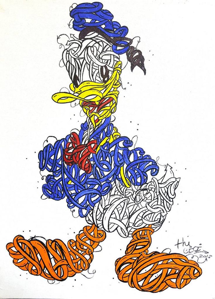 a drawing of a cartoon character made out of colored noodles