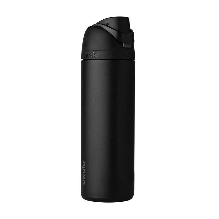 thermos bottle is black and has an open lid