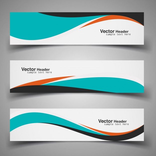 three abstract banners with blue and orange waves