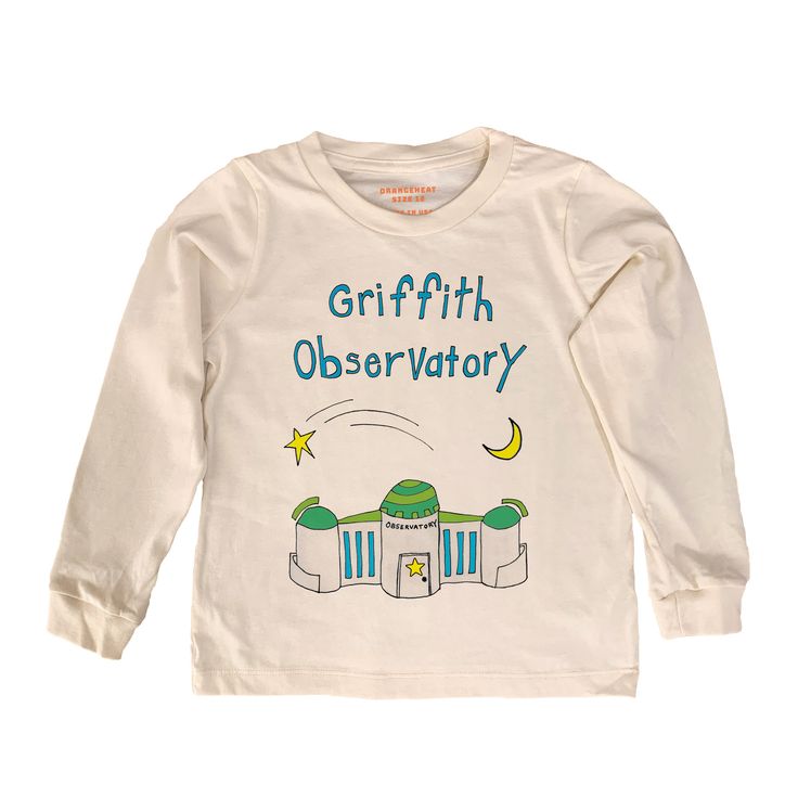 Famous LA landmark, the Griffith park Observatory. Soft and comfy tagless apparelMade in CaliforniaNatural 100% organic cotton Griffith Observatory, Griffith Park, Graphic Sweatshirt, Organic Cotton, Sweatshirts, Long Sleeve