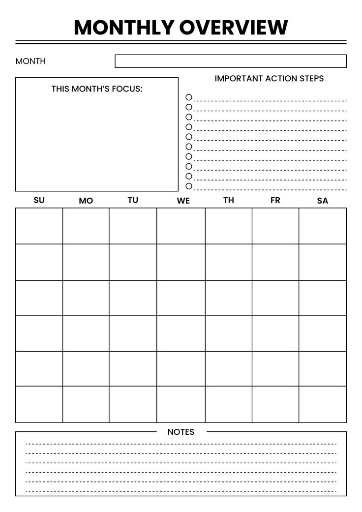 Monthly Overview (B/W) 2024freeprintables Monthly Planner Black And White, Templates Journal, Bullet Journal Templates, Aesthetic Digital Planner, Planner Monthly Layout, Free Planner Templates, Daily Schedules, Undated Monthly Planner, Monthly Overview