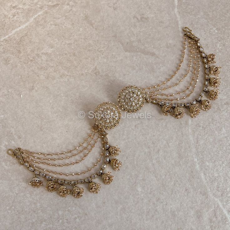 Luxurious antique gold, champagne bead and jhumka detail ear chains with matching detachable stud earrings. Add these to any earrings and hook into the hair to add extra drama! Ready to ship as seen with gift box Jhumka With Ear Chain, Bridal Survival Kit, Bangle Box, Ear Chain, Hair Chains, Bridal Choker, Bridal Necklace Set, Gold Champagne, Bridal Bangles