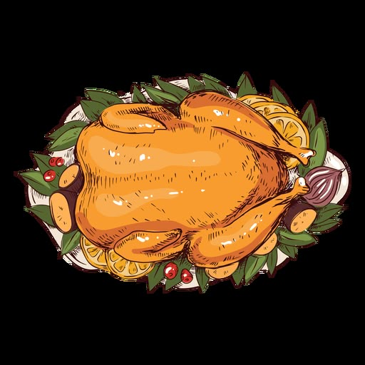 a roasted turkey on a platter with oranges and cranberries