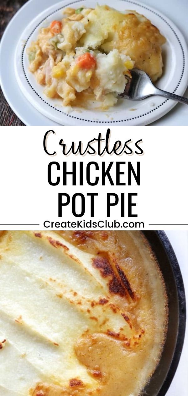 chicken pot pie with crusts on top and in the bottom, there is an image of