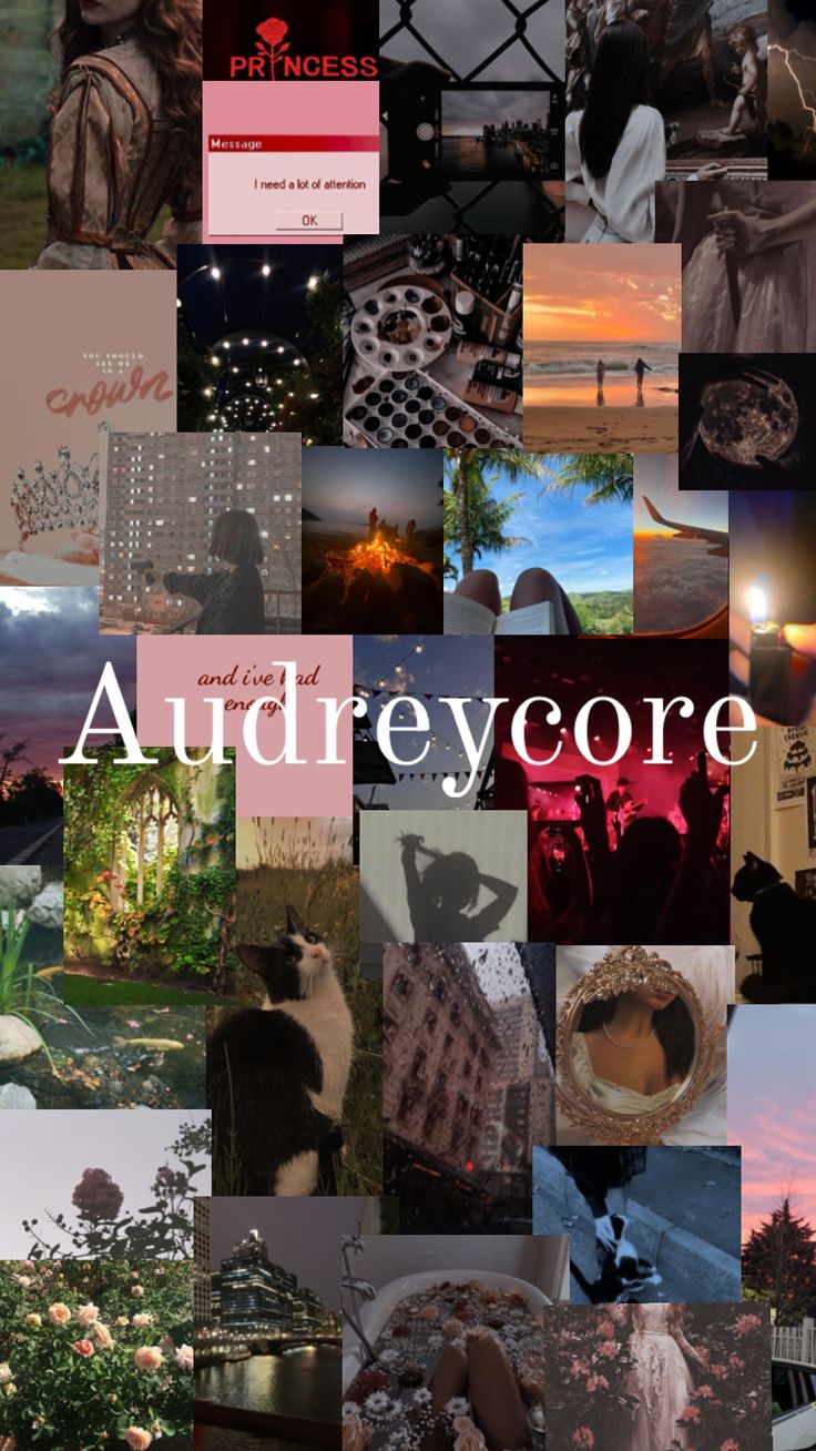 there is a collage of images with the words audrey core