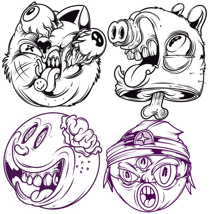 three cartoon heads with different expressions on them, one is angry and the other has an evil