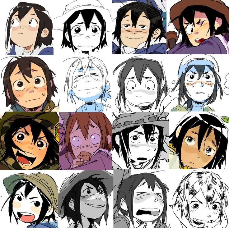 many different faces and expressions from the anime character's head to his chest, with one