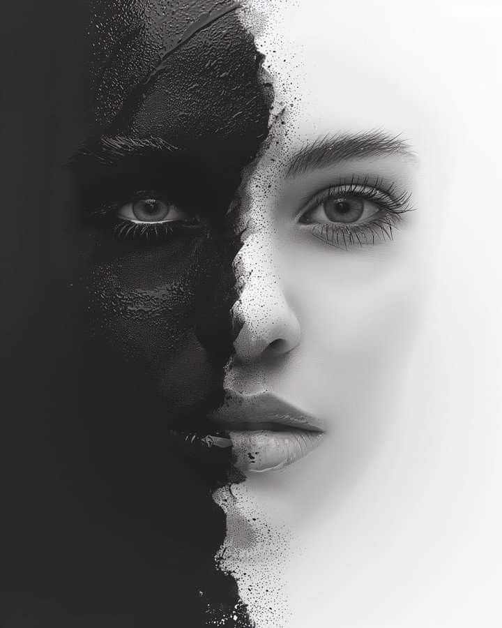 a woman's face is covered in black and white paint