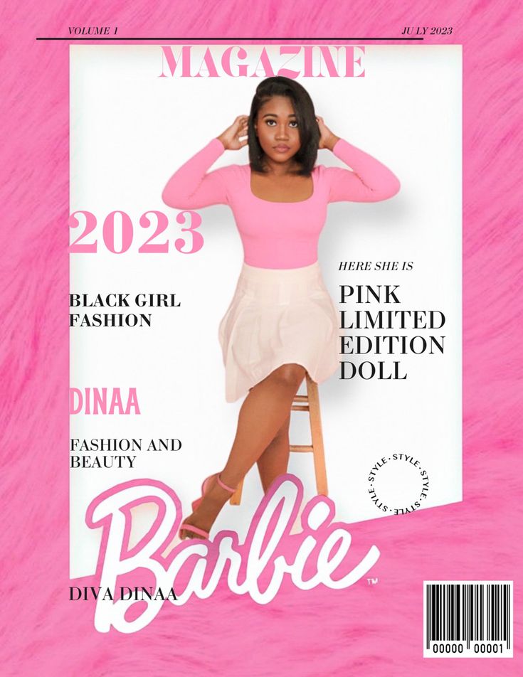 a magazine cover with a woman in pink on top of a chair and the word barbie written