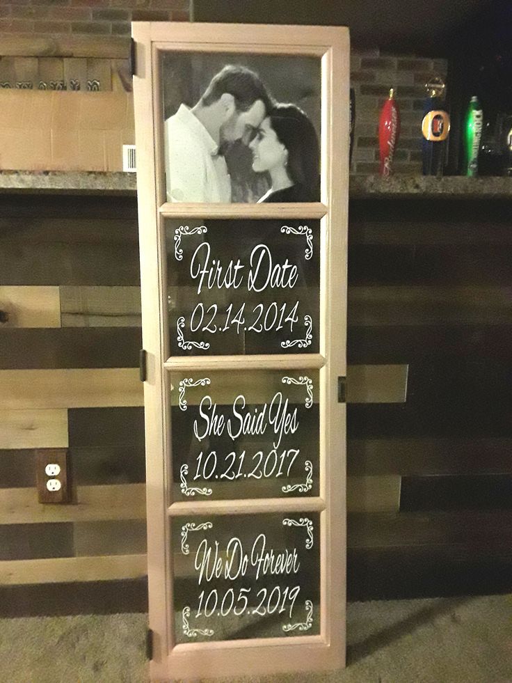 a chalkboard sign with two pictures on it in front of a bar and shelves