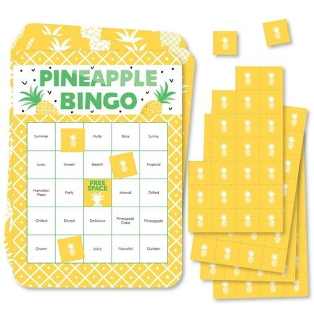 the pineapple bingo game is next to it's matching yellow squares and numbers