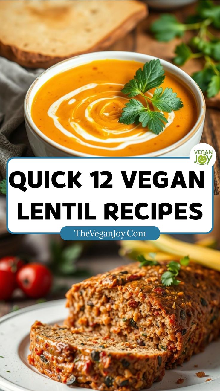 quick 12 vegan lentil recipe with text overlay