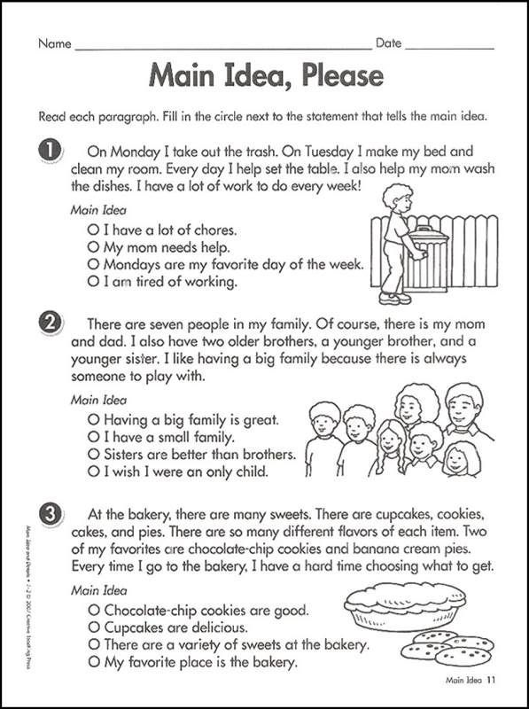 a worksheet with instructions on how to use the word's main idea