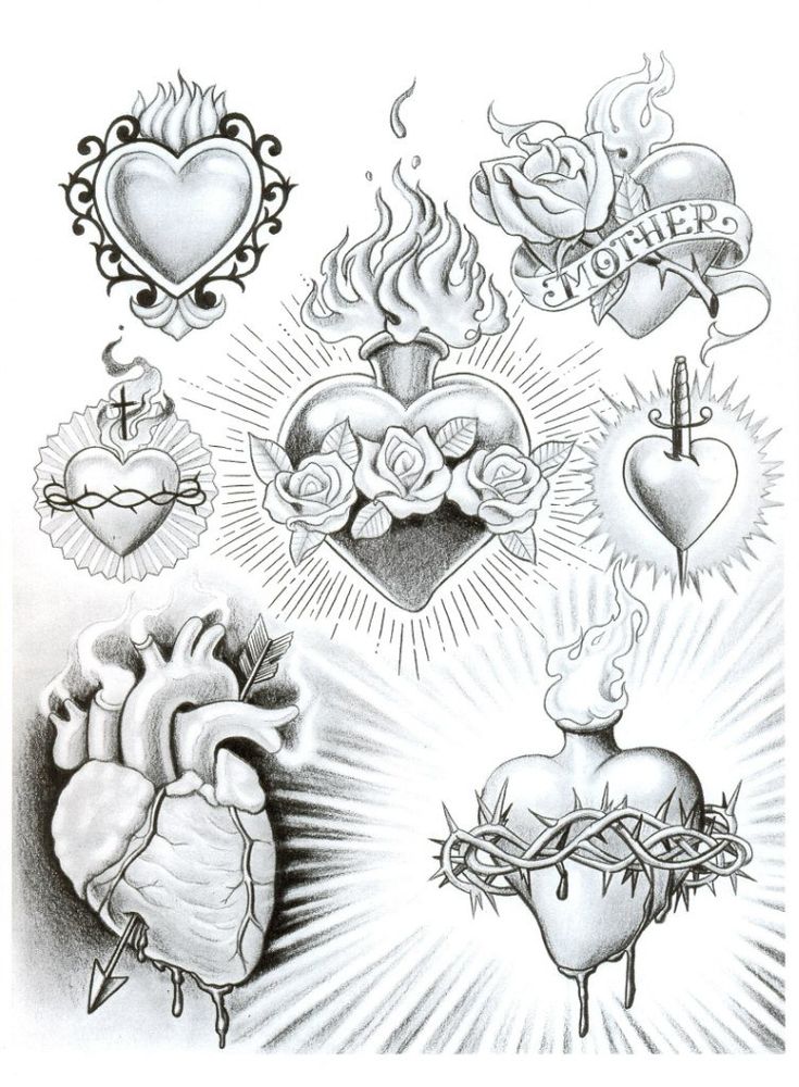 heart tattoos with different designs on them