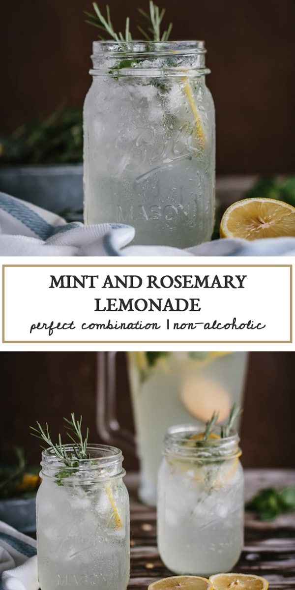 two jars filled with lemonade and rosemary