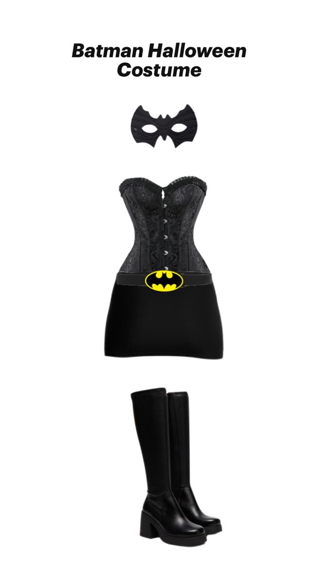 a woman in a corset and boots with the words batman halloween costume