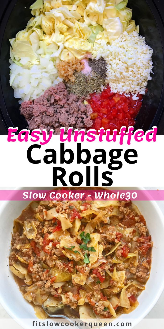 an image of cabbage rolls in a slow cooker with the words easy inspired cabbage rolls