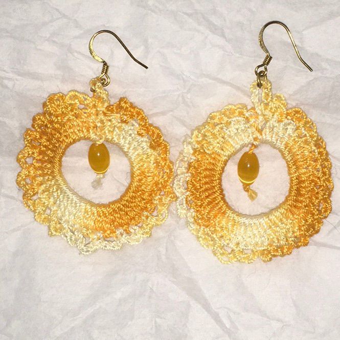 Happy, Sunny, Hand Crocheted Earrings, 2 1/2" In Diameter, Perfect For A Sunny Day!!! Handmade Yellow Drop Hoop Earrings, Handmade Yellow Bohemian Earrings, Yellow Hoop Earrings For Summer Beach, Yellow Bohemian Hoop Earrings For Beach, Bohemian Yellow Hoop Earrings For Beach, Yellow Round Earrings For Beach, Yellow Drop Hoop Earrings As Gift, Yellow Dangle Hoop Earrings With Ear Wire, Elegant Yellow Earrings For Beach