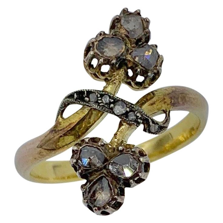 Rose Cut Diamond Ring, Bijoux Art Nouveau, Art Nouveau Ring, Rosecut Diamond Ring, Ring Flower, Unique Shapes, Russian Art, Antique Diamond, Belle Epoque