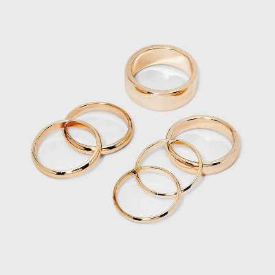 Update your ring collection with this 6-Piece Band Ring Set from A New Day™. This beautiful ring set includes six rings featuring a simple band design with varying thickness. Each ring features a gold-tone metal finish to add sheen to your looks. Pair with blouse-and-jeans combos to black dresses for easy styling with a variety of outfits.

A New Day™: Style that goes wherever you do. Dalmation Jasper, Jewelry Hacks, Multi Ring, Simple Band, Gold Ring Sets, Ring Collections, Universal Thread, A New Day, Gold Tone Metal