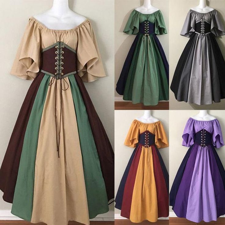 Time travel back to times of old and relive the renaissance in this gorgeous medieval style dress! Perfect for renaissance fairs, cosplay, LARP, and other creative occasions! Choose from a variety of colors. Material: Chiffon; High Quality Polyester Fiber Available Sizes: S, M, L, XL, XXL, XXXL, 4XL Available Colors: Purple, black, green, khaki+brown+green, yellow+red+dark blue Product Features: Lace-up bust, lace, flowing sleeves Recommended Occasions & Uses: Pagan clothing, wiccan fashion, wit Vampire Ball Gown, Medieval Costume Women, Halloween Corset, Fair Outfit, Ren Fest, Fantasy Clothes, Ren Fair, Old Fashion Dresses, Gothic Corset