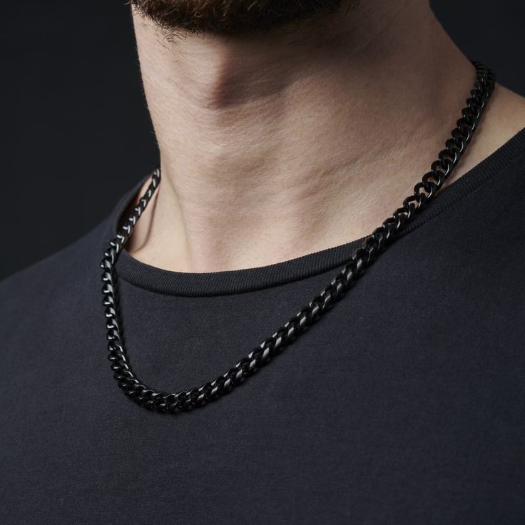 8mm Black Chain Necklace | In stock! | Fort Tempus Black Chain Necklace, Mens Chain, Cuban Chain Necklace, Necklace Gift Box, Mens Chain Necklace, Black Bracelets, Black Chain, Black Necklace, Cuban Link Chain