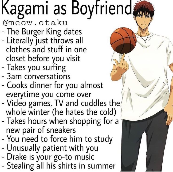 an anime character holding a basketball in his hand with the caption kagemi as boyfriend