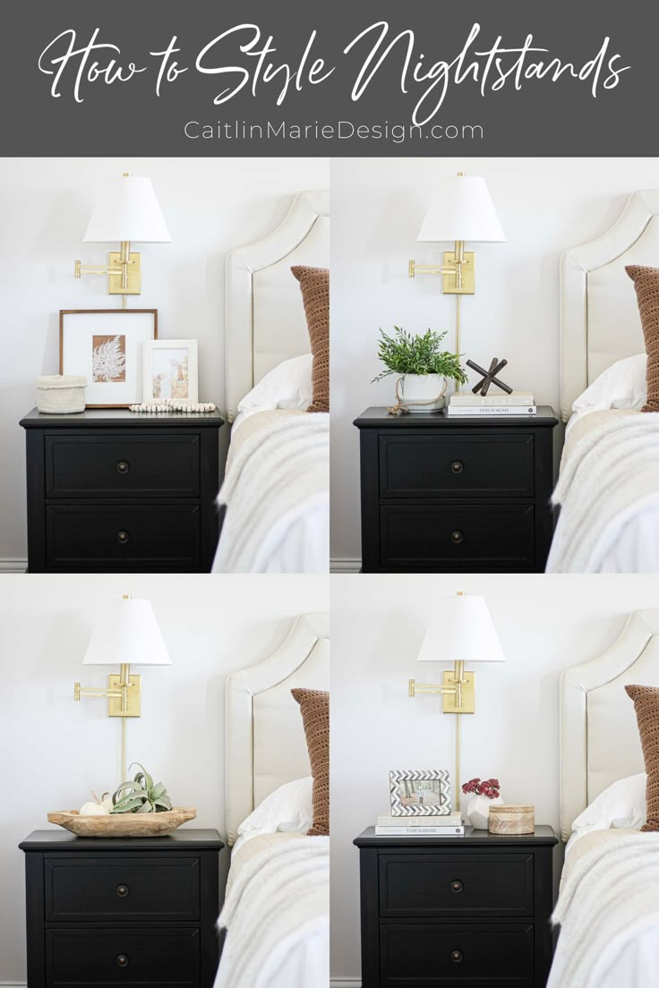 how to style nightstands in different ways with pictures on the side table and lamp