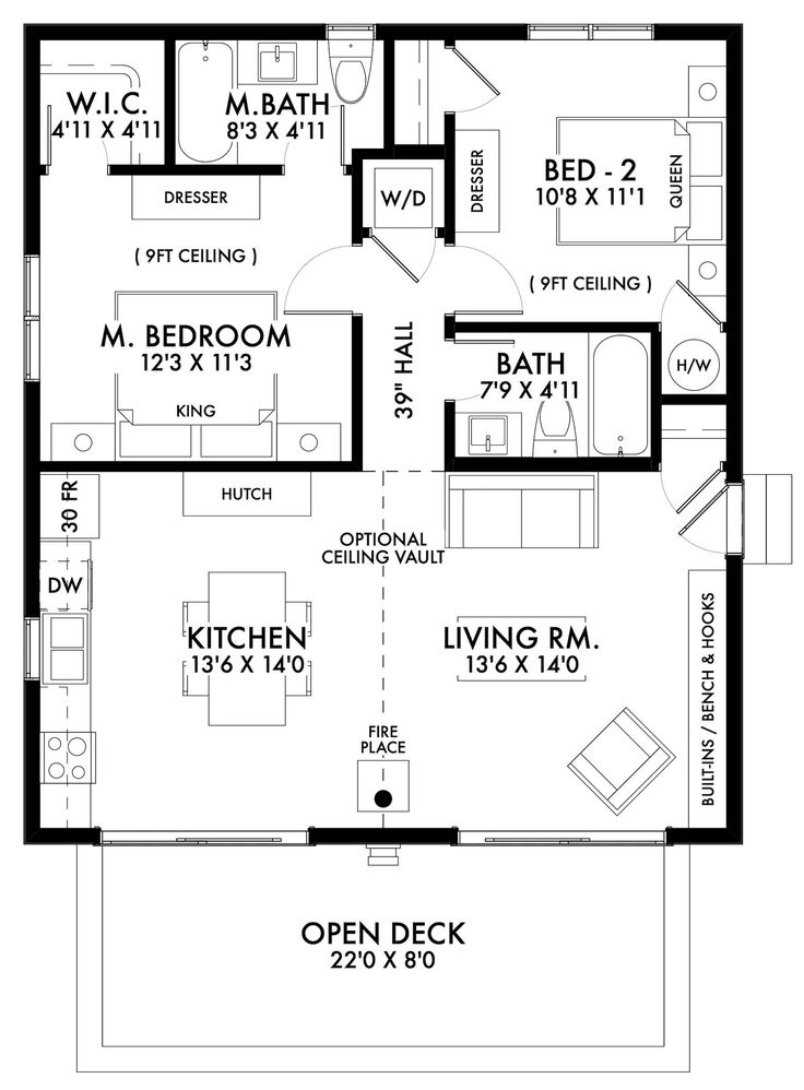 the floor plan for a small house with two bedroom and living room, as well as kitchen