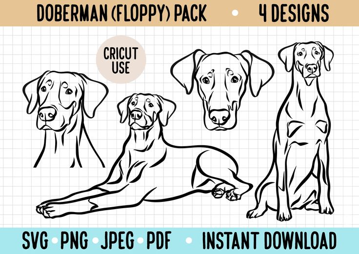 three dogs in different poses with the text doberman clippy pack