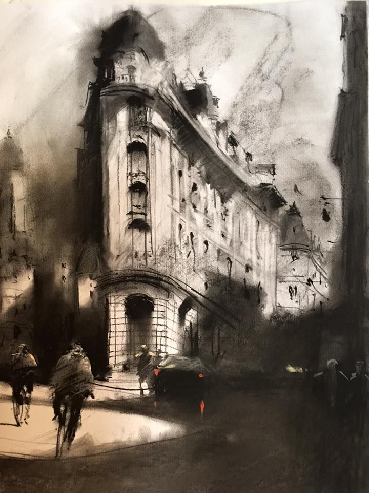 Landscaping Sketch, Charcoal Ideas, Sketch Charcoal, Art Charcoal, Charcoal Sketch, Charcoal Art, Urban Sketching, Charcoal Drawing, Architecture Sketch