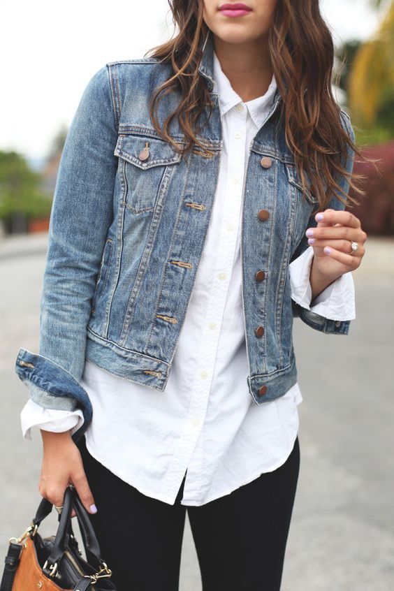 @roressclothes closet ideas #women fashion outfit #clothing style apparel Classic Denim Jacket and Button-up Shirt How To Wear Denim Jacket, Looks Jeans, Mode Tips, Denim Jacket Outfit, Classic Denim Jacket, Mode Casual, 가을 패션, Outfit Casual, Street Styles