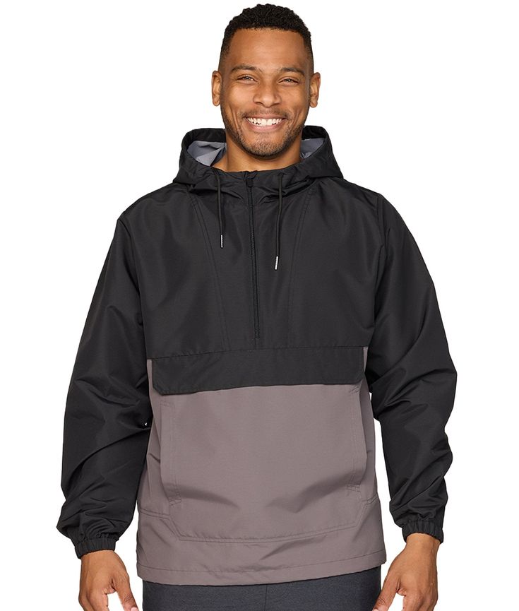 Men's Black Cutler Anorak Rain Jacket Nylon Half-zip Windbreaker With Adjustable Hood, Recycled Polyester Windbreaker With Adjustable Hood For Outdoor Activities, Black Half-zip Windbreaker For Outdoor Activities, Black Half-zip Track Jacket For Outdoor, Black Urban Half-zip Windbreaker, Black Half-zip Urban Windbreaker, Half-zip Nylon Outerwear For Outdoor Activities, Black Nylon Half-zip Windbreaker, Black Half-zip Nylon Track Jacket