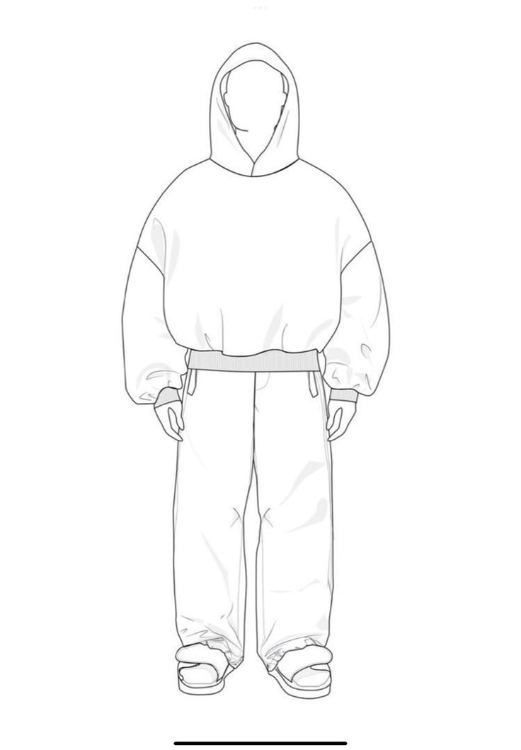 a drawing of a person wearing a hoodie and sweatpants, with the measurements shown below