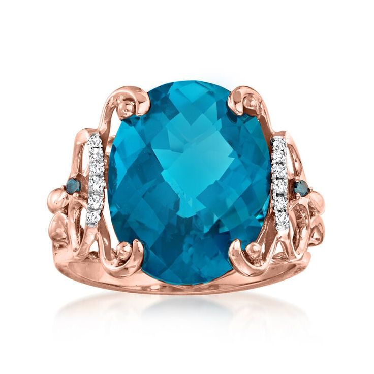 an oval blue topazte and diamond ring in 18k rose gold with diamonds