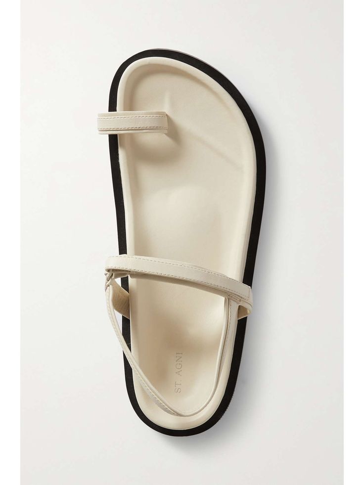 ST. AGNI + NET SUSTAIN Keko leather sandals | NET-A-PORTER Beige Leather Sandals With Single Toe Strap, Cream Sandals With Leather Sole And Flat Heel, White Leather Sandals For Everyday, Everyday White Leather Sandals, Minimalist Ankle Strap Sandals For Summer, Minimalist Leather Sandals With Single Toe Strap, Cream Sandals With Removable Insole And Single Toe Strap, Chic Beige Sandals For Everyday Wear, Chic Beige Everyday Sandals