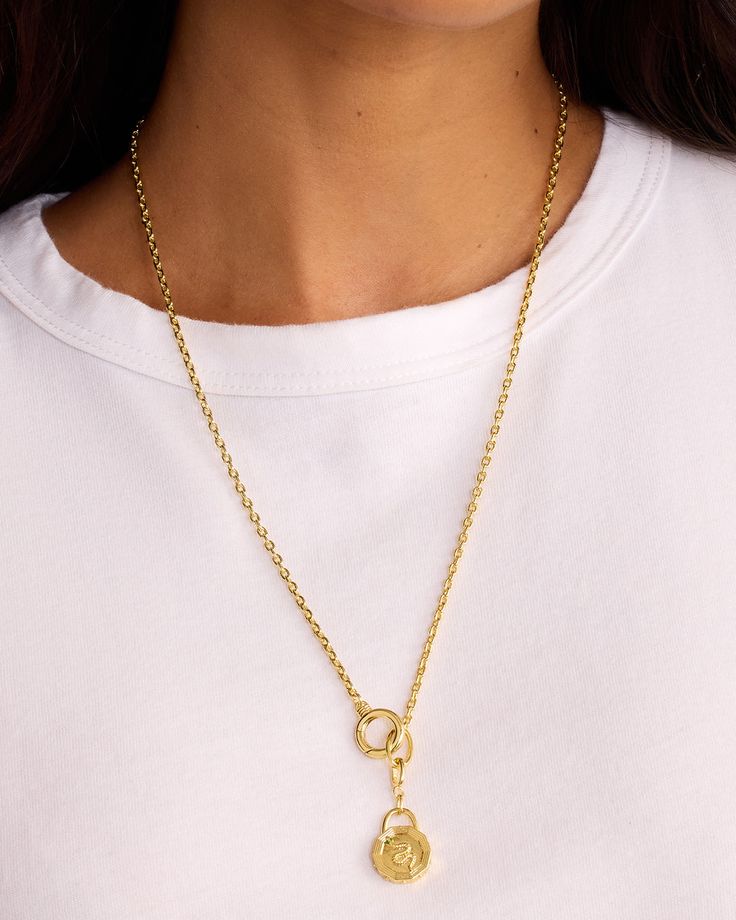 Our charms come with a hinge closure, allowing you to create (and re-create) your dream charm necklace or bracelet over and over. Create your own combination of small or statement charms (we’re loving them spread across a chain necklace or bracelet) or play with proportions and style different size charms together. Snake Coin Parker Charm in 18k Gold, Women's by gorjana Everyday Brass Jewelry With Spring Ring Clasp, Everyday Yellow Gold Charm Necklace With Lobster Clasp, Dainty Charm Necklace For Everyday, Classic Pendant Jewelry With Lobster Clasp, Yellow Gold Pendant Necklace With Removable Charms, Oval Link Charms Jewelry For Gifts, Everyday Pendant Charms With Lobster Clasp, Everyday Oval Link Charm Necklace With Lobster Clasp, Yellow Gold Sterling Silver Charm Necklace With Lobster Clasp