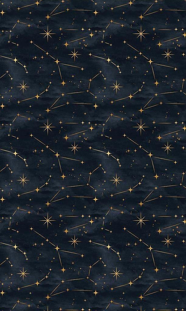 the stars in the night sky are all drawn on paper with gold foil and black background