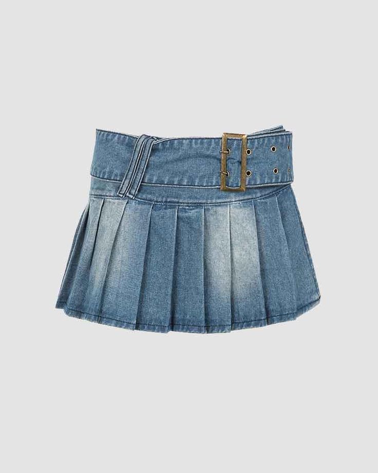 Details: Denim skirt with pleated design and belt detailsSkirt Length: ShortMaterials:75% Cotton + 25% Polyester Micro Denim Skirt, Kitsch Fashion, Y2k Fashion Aesthetic, Argyle Vest, Hip Hop Fashion 90s, Clueless Fashion, 90s Y2k Fashion, Skirt Streetwear, Street Y2k