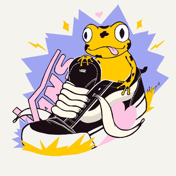 a drawing of a shoe with a frog on it