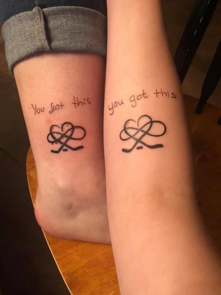 two people with matching tattoos on their legs that say you got this and you got this