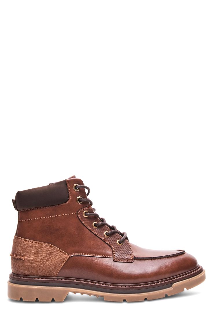 Enjoy the rugged durability of this classic boot constructed with a moc-stitched toe, padded collar and lugged sole. Synthetic upper/textile lining/rubber sole Imported Brown Moc Toe Lace-up Boots With Leather Footbed, Brown Work Boots With Lug Sole For Fall, Brown Fall Work Boots With Lug Sole, Brown Lace-up Boots With Lug Sole For Work, Brown Lace-up Work Boots With Lug Sole, Brown Lace-up Boots With Lug Sole And Moc Toe, Brown Lace-up Boots For Outdoor Work In Fall, Rugged Moc Toe Lace-up Boots For Fall, Rugged Lace-up Moc Toe Boots For Fall