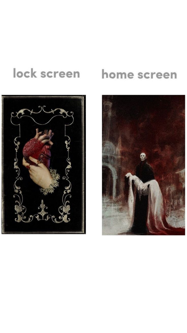 two pictures with the words lock screen and home screen above them are images of women in gothic garb