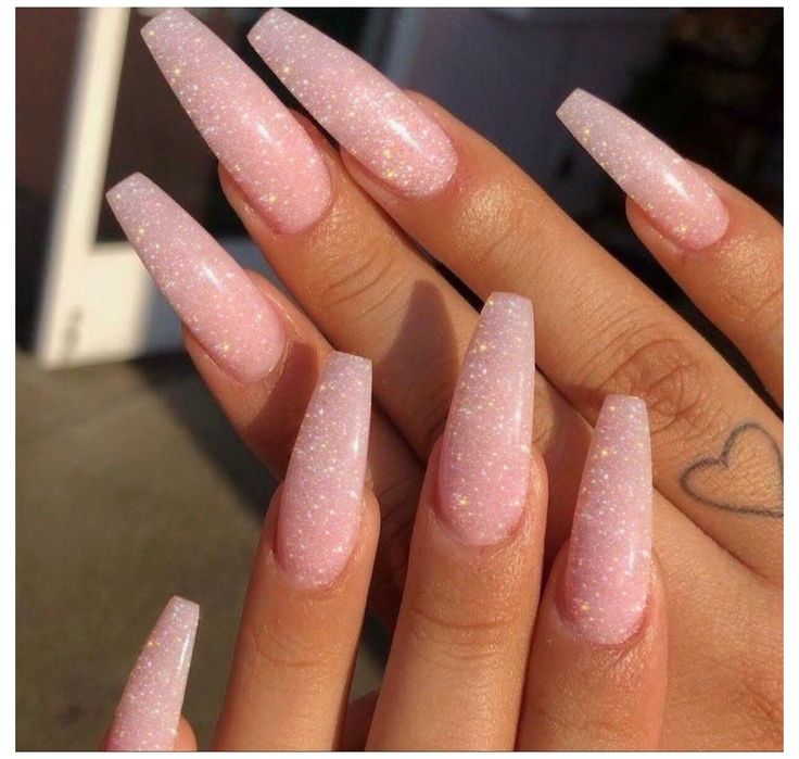 Pink Nails Acrylic Coffin, Long Pink Nails, Pink Nails Acrylic, Baby Pink Nails Acrylic, Nails Acrylic Coffin, Cute Pink Nails, Baby Pink Nails, Glitter Nails Acrylic, Pink Glitter Nails