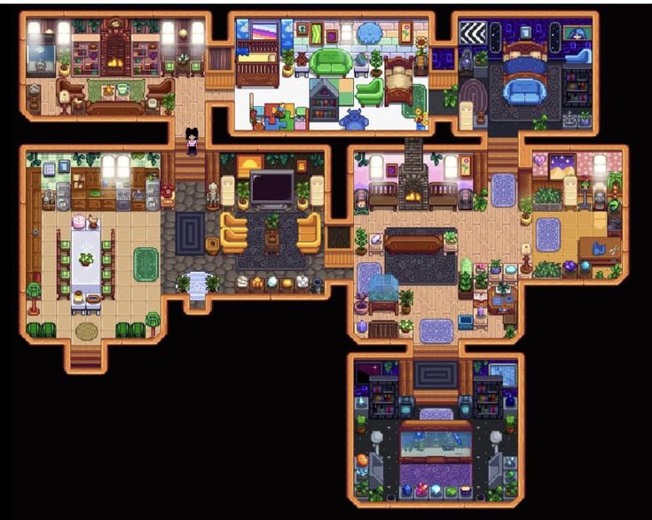 the floor plan of a house with different rooms and furniture, including a living room