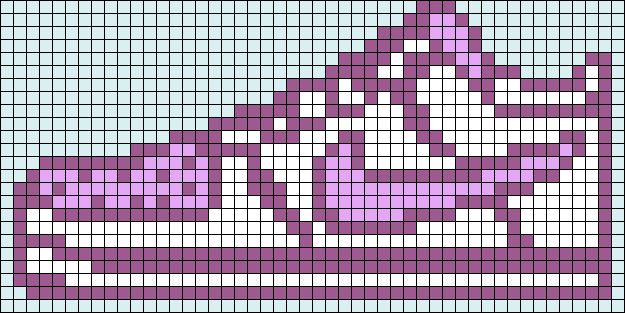 a cross stitch pattern with purple and white squares in the shape of a mountain range