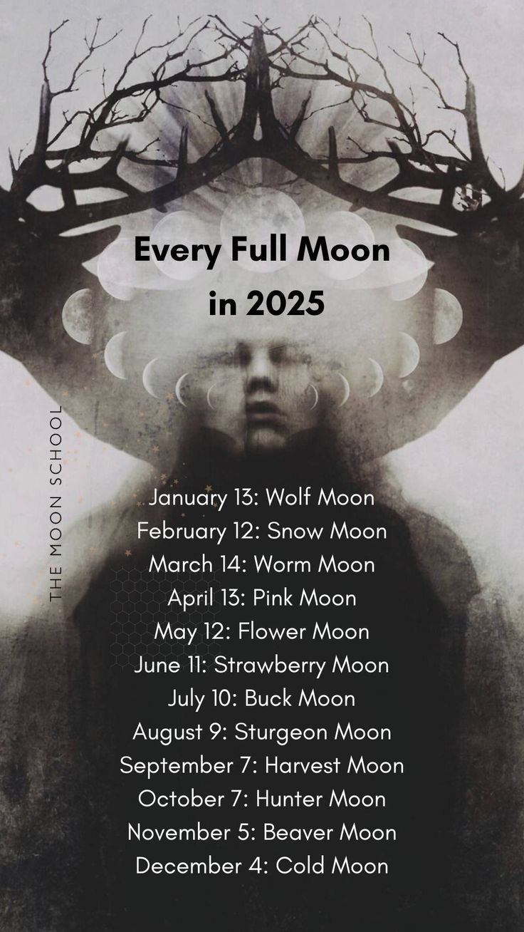 the poster for every full moon in 2055, which features an image of a woman's face with trees on her head