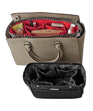 in.bag Handbag Organizer: With seven interior compartments and two side pockets, it’s easy to keep the contents of your bag corralled and within reach. Handbag Organizer, The Container Store, Handbag Organization, Fabric Tote, Custom Closets, Bag Organizer, Purse Organization, Organization Solutions, Container Store