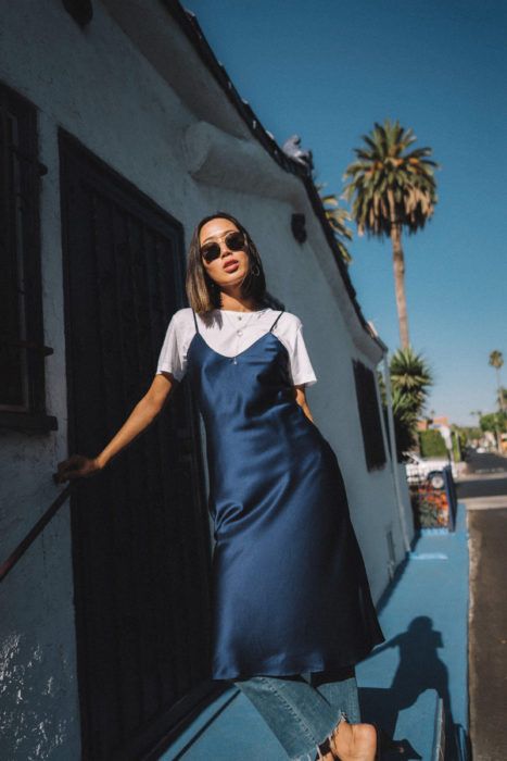 White Tee Jeans Outfit, Tee Dress Outfit, Dress With Tshirt, Slip Dress White, White Tee Jeans, Dress Over Jeans, Slip Dress Outfit, White Slip Dress, Song Of Style